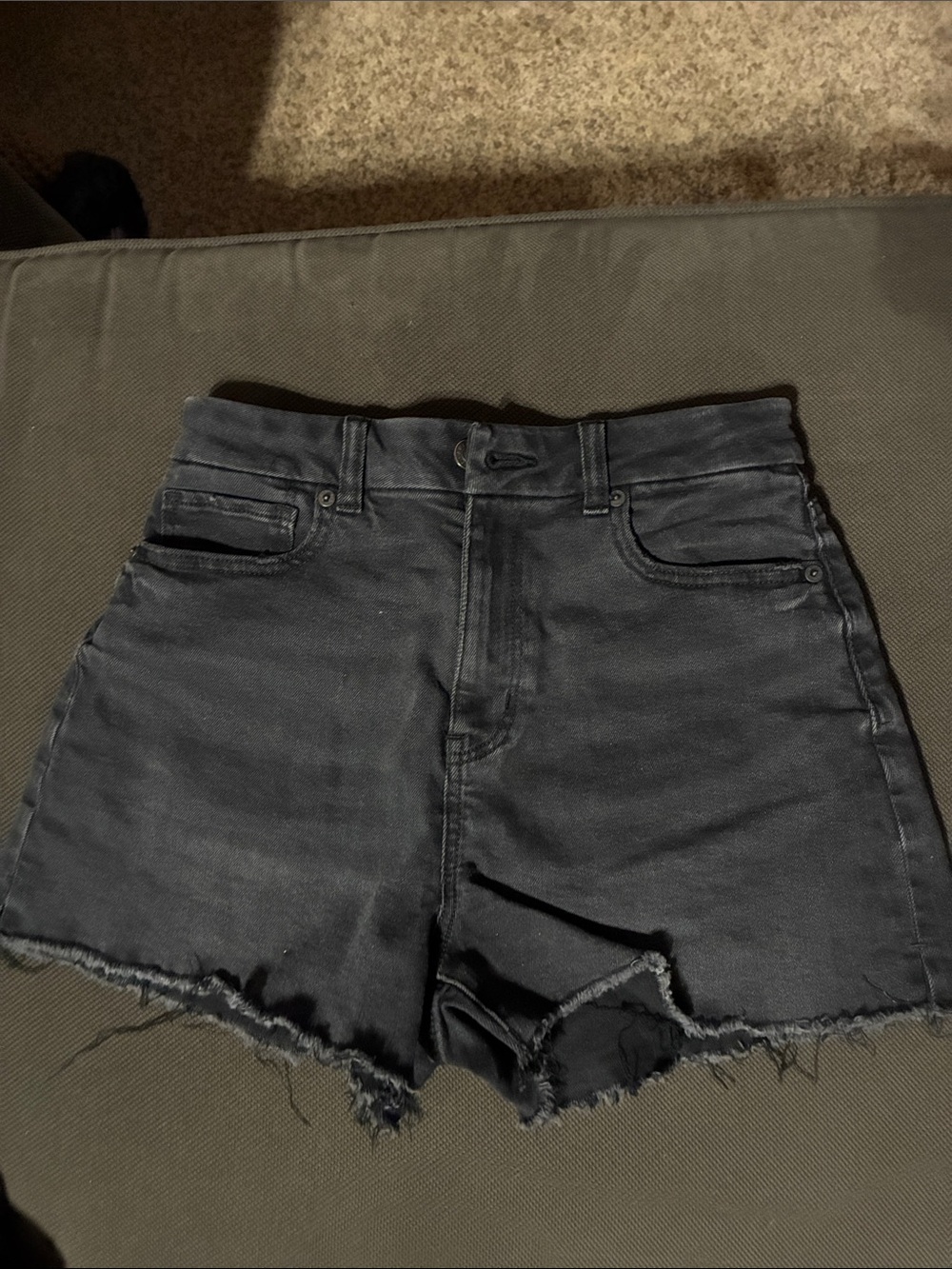 American Eagle Outfitters Black High-Rise Frayed Denim Shorts